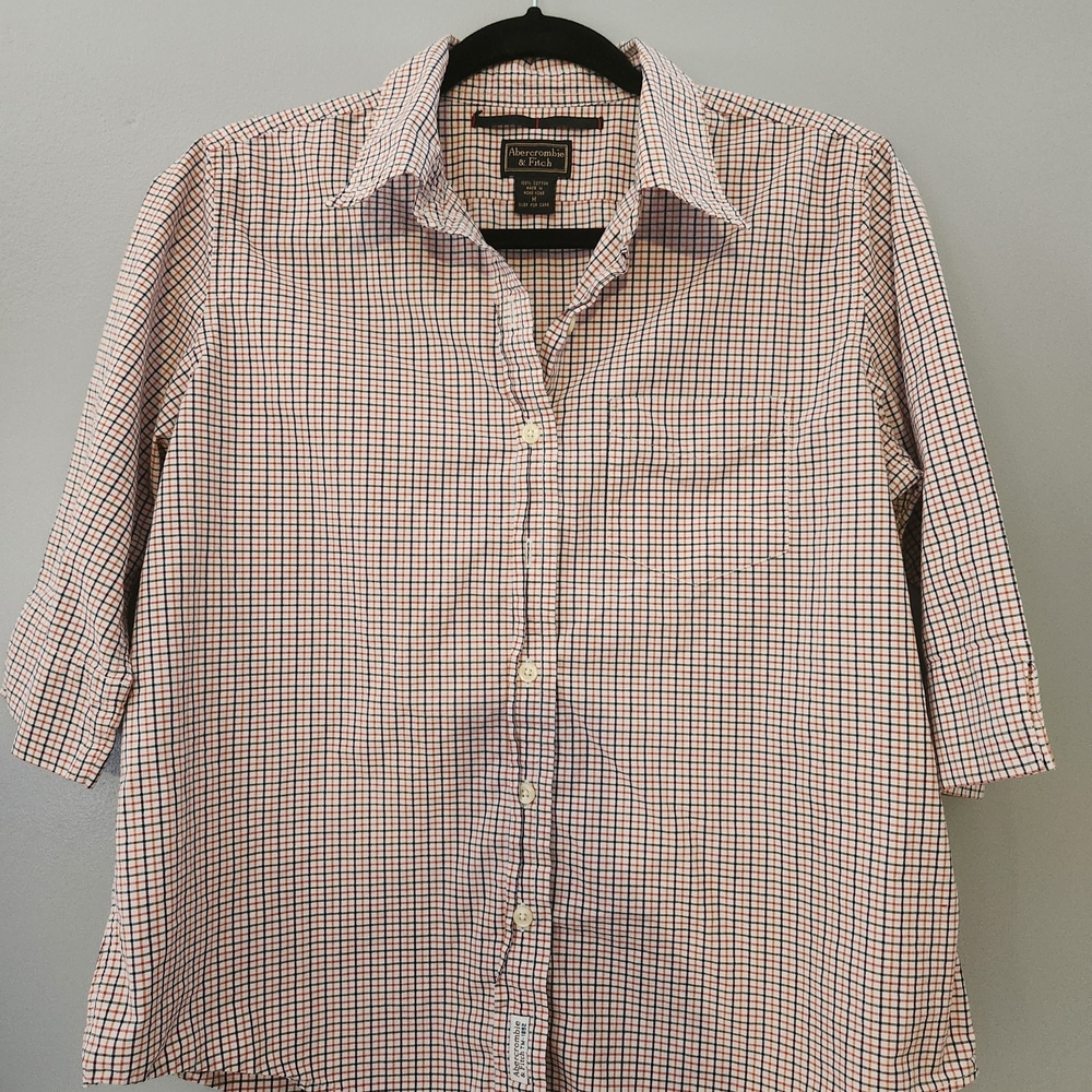 Abercrombie & Fitch Women's Plaid Shirt - Red and White